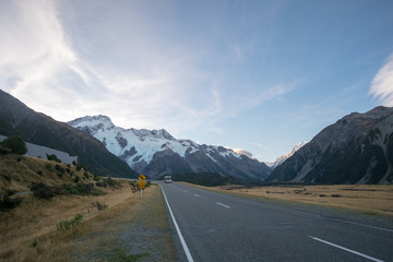 Street leading towards Mount Cook, New Zealand