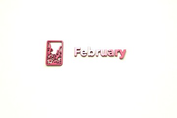3D illustration of February, red color and red text with yellow background.