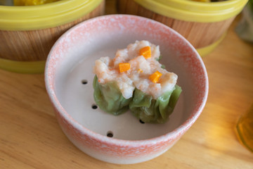 shrimp Dim Sum dumplings in bamboo basket