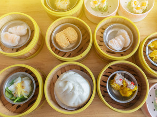 shrimp Dim Sum dumplings in bamboo basket