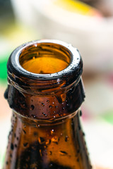open cool beer bottle close-up.