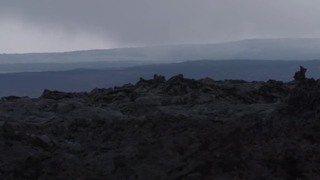 Desolate landscape in Hawaii with the Hi-Seas base in the background