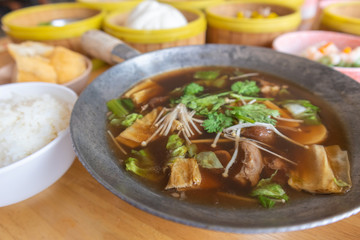Bak kut teh or meat bone tea, delicious soup in southern of Thailand