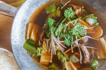 Bak kut teh or meat bone tea, delicious soup in southern of Thailand