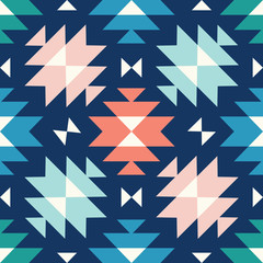 wektor bez szwu plemienny kilim geometryczny wzór w kolorze niebieskim, zielonym, kremowym i różowym - 258105717