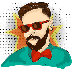 Fast fashion sketch with guy in glasses vector
