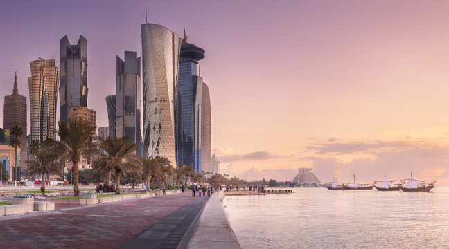 The skyline of West Bay and Doha City, Qatar