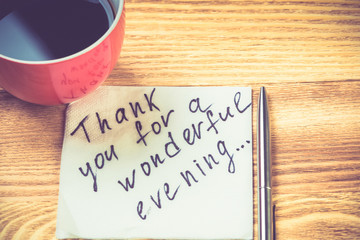 Romantic message written on napkin