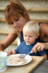 mother and child at table