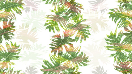 Watercolor exotic tropic leaves. Monstera, palm tree, liana. Design element for packaging, textile, wallpaper, cover. Watercolor seamless pattern.