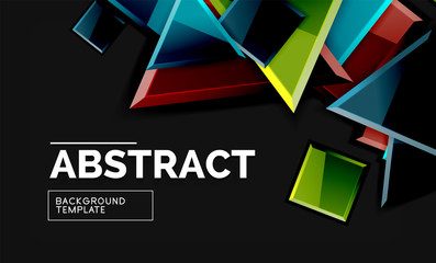 Glossy mosaic style geometric shapes - squares and triangles on black