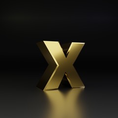 Obraz premium Golden letter X lowercase. 3D render shiny metal font isolated on black background