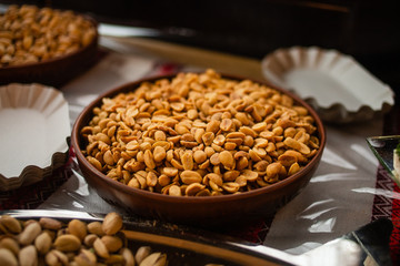 A plate of nuts on a banquet table