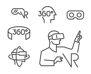VR - Virtual Reality icons. Editable outline style.
