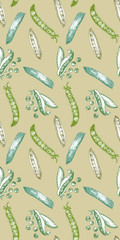 Seamless Pattern. Hand-drawn illustration of Peas, vector