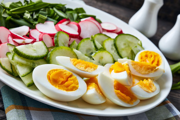 spring salad of wild garlic, eggs, veggies