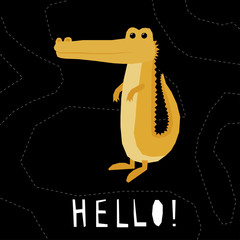 Abstract cute paper cut crocodile pattern. Childish crafted crocodile for design birthday card, veterinarian clinic poster, pet shop sale advertising, bag print etc.