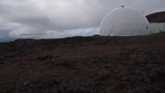 Hi-Seas base in volcanic desolate landscape, Hawaii