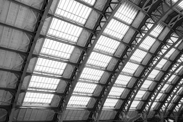 glass roof, windows, of train station Gare de Lille Flanders in Lille, France 