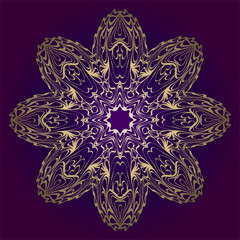 Circle Floral Pattern. Hand Draw Mandala. Decorative Elements. Vector Illustration. Anti-Stress Therapy Pattern. Purple, gold color