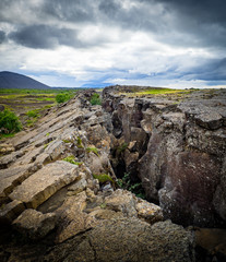 Lava cave and field in Iceland