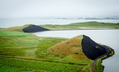 Crater landscape with lakes in Iceland