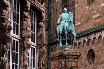 Monument of the Reichskanzler Otto von Bismarck on horseback near the Cathedral of St. Peter in...