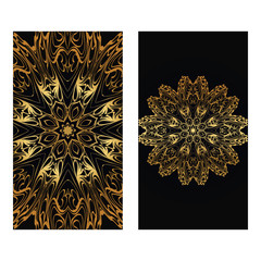 Luxury black gold color Templates For Greeting And Business Cards. Vector Illustration. Oriental Pattern With. Mandala. Wedding Invitation.