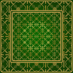 Design Of A Geometric Pattern. Vector. Repeating Sample Figure And Line. For Fashion Interiors Design, Wallpaper, Textile Industry. Green gold color