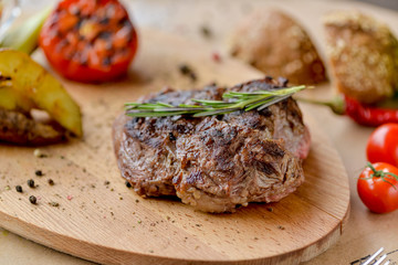 grilled beef steak with vegetables