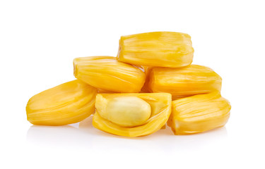 Jackfruit with jackfruit leaf, isolated on white background