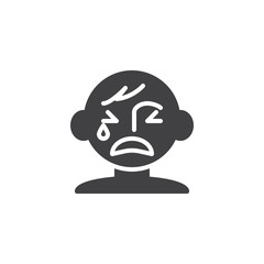 Crying baby boy vector icon. filled flat sign for mobile concept and web design. Unhappy child glyph icon. Symbol, logo illustration. Pixel perfect vector graphics