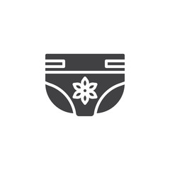 Baby absorbent diaper vector icon. filled flat sign for mobile concept and web design. Diaper with flower glyph icon. Symbol, logo illustration. Pixel perfect vector graphics