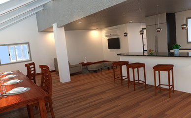 3D Rendering Contemporary Kitchen Interior