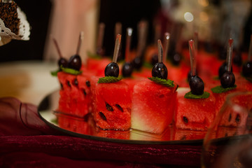 Watermelon served on buffet in the restaurant.