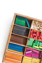 Colourful cuisenaire rods. Mathematics learning aids for students. Mathematical box concepts
