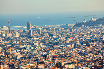 Fototapeta na wymiar Aerial landscape of Barcelona and port in Catalunya
