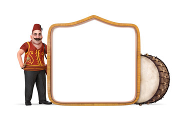ramadan drummer with wooden frame and drum 3d rendered