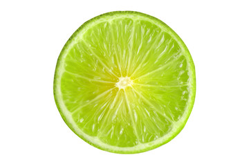 Juicy slice of lime isolated on white, with clipping path