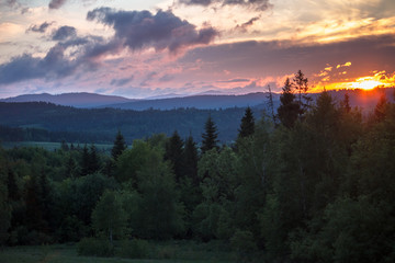 The sunset in the Carpathians.