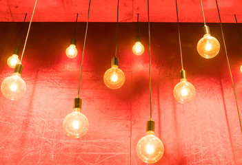 Group of lamps with interesting shape of tungsten filament.