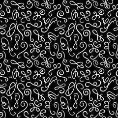 Seamless pattern. Hand drawn curls on the black background. Texture for print, wallpaper, home decor, textile, package design