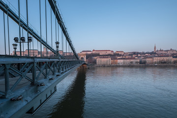 Chain bridge on Danube river in bBudapest city.  Hungary, Europe 
