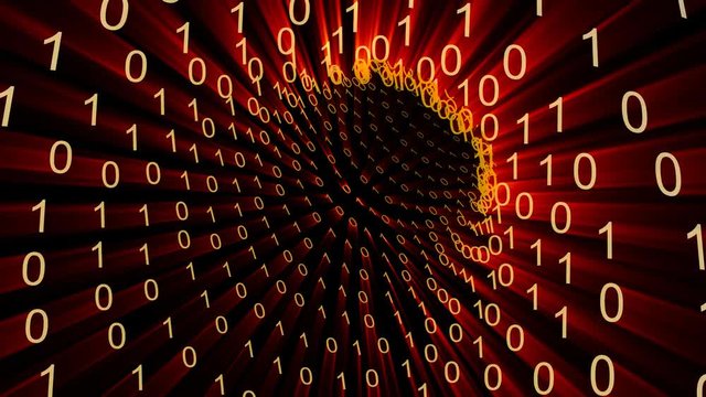 Binary data with zeros and ones sliding on an endless wormhole. Loop at 4K resolution 