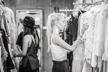 Girls in a clothing store