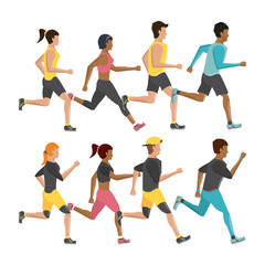Fitness people running characters