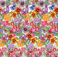 Fototapeta na wymiar Colorful flower mix. Seamless background pattern version 1
