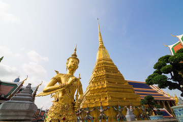 Fototapeta premium Golden angel stand in Grand palace temple Wat Phra Kaew
