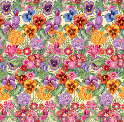 Fototapeta na wymiar Colorful flower mix. Seamless background pattern version 3