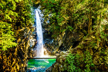 Obrazy  Turkusowe wody Cascade Falls w Cascade Falls Regional Park między miastami Mission i Deroche w Kolumbii Brytyjskiej w Kanadzie